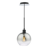 Photograph: Dar Lycia Black And Chrome Finish Single Pendant Ceiling Light Complete With Smoke To Clear Ombre Glass Globe