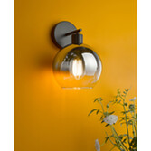 Photograph: Dar Lycia Black And Chrome Finish Single Wall Light Complete With Smoke To Clear Ombre Glass Globe - Switched