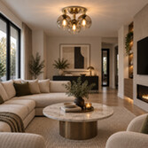 Photograph: Dar Lycia Gold Finish 3 Light Flush Ceiling Light Complete With Gold To Clear Ombre Glass Globes