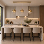 Photograph: Dar Lycia Gold Finish 3 Light Linear Island Ceiling Light Complete With Gold To Clear Ombre Glass Globes