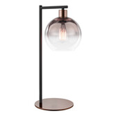 Photograph: Dar Lycia Satin Bronze And Black Finish Table Lamp Complete With Bronze To Clear Ombre Glass Shade - Switched