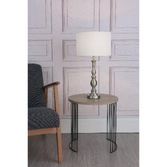 Photograph: Dar Madrid MAD4246 Satin Chrome Finish Table Lamp Complete With White Faux Silk Shade