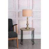 Photograph: Dar Madrid MAD4275 Antique Brass Finish Table Lamp Complete With Taupe Faux Silk Shade