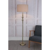 Photograph: Dar Madrid MAD4975 Antique Brass Finish Floor Lamp Complete With Taupe Faux Silk Shade