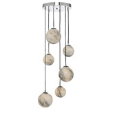 Photograph: Dar Mikara MIK0650 6 Light Cluster Pendant In Polished Chrome Finish With Marble Effect Glass