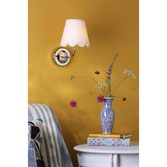 Photograph: Dar Navarro Wireless USB Rechargeable Wall Light Polished Nickel With Ivory Linen Shade - Touch Dimmable 2800K Warm White LED