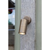 Photograph: Dar Ortega ORT0775 Exterior Single Wall Light In Aged Brass Finish - IP65