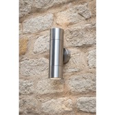 Photograph: Dar Ortega ORT3268 Exterior 2 Light Wall Light In Brushed Aluminium Finish - IP65