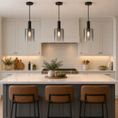 Photograph: Dar Savannah Black 1 Light Pendant Light Complete With Smoke To Clear Cylinder Glass Shade