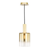 Photograph: Dar Savannah Gold Finish 1 Light Pendant Complete With Gold To Clear Cylinder Glass Shades