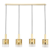 Photograph: Dar Savannah Gold Finish 4 Light Linear Island Pendant Light Complete With Gold To Clear Cylinder Glass Shades
