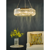 Photograph: Dar Sigourney 8 Light Pendant Polished Nickel and Crystal