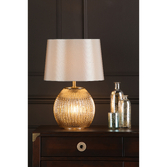 Photograph: Dar Sonia Dual-Lit Table Lamp Antique Brass With Silver Textured Glass & Taupe Shade