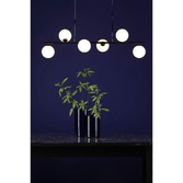 Photograph: Dar Spiral 6 Light Linear Bar Pendant Matt Black With Opal Glass Globes