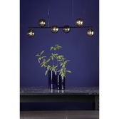 Photograph: Dar Spiral 6 Light Linear Bar Pendant Matt Black With Smoked Glass Globes