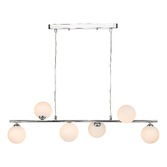 Photograph: Dar Spiral 6 Light Linear Bar Pendant Polished Chrome With Opal Glass Globes