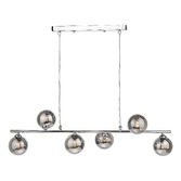 Photograph: Dar Spiral 6 Light Linear Bar Pendant Polished Chrome With Smoked Glass Globes