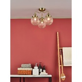 Photograph: Dar Tamara 3 Light Semi-Flush Bathroom Ceiling Light Antique Brass With Clear Ribbed Glass Shades - IP44