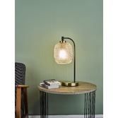 Photograph: Dar Tehya Table Lamp Matt Black With Antique Brass Detailing & Clear Textured Glass Shade