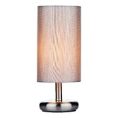 Photograph: Dar Tico TIC4139 Satin Chrome Touch Table Lamp Complete With Grey Cotton Shade