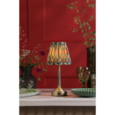 Photograph: Dar Virgil Wireless USB Rechargeable Table Lamp Matt Antique Brass With Red Mix Pattern Shade - Touch Dimmer 2800K Warm White LED