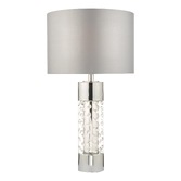 Photograph: Dar Yalena YAL4208 Polished Chrome/Clear Glass Large Crystal Table Lamp Complete With Grey Faux Silk Shade