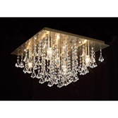 Photograph: Deco Acton D0190 Antique Brass 5 Light Square Flush Crystal Ceiling Light - 460mm