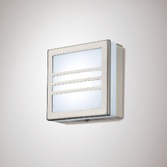 Photograph: Deco Aldo D0082 Stainless Steel LED Square Flush Ceiling/Wall Light With Opal Glass & Louvre Design - IP44 4000K