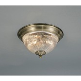 Photograph: Deco Macy D0405 Antique Brass 2 Light Flush Ceiling Light With Clear Ribbed Glass - IP44