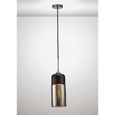 Photograph: Deco Mia D0115 Polished Chrome & Black Cylindrical Single Pendant With Smoked Glass