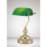 Photograph: Deco Morgan D0084 Polished Brass Bankers Table Lamp With Green Glass