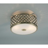 Photograph: Deco Sasha D0412 Antique Brass 2 Light Flush Ceiling Light With Crystal Glass And Opal Glass Diffuser