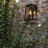 Photograph: Decorative Solar Powered Exterior Wall Light In Black With Clear Glass Panels & Decorative Light Bulb - 2700K, IP44