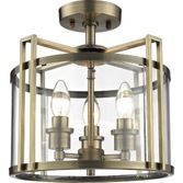 Photograph: Diyas Eaton IL31090 Antique Brass 3 Light Semi Flush Ceiling Light