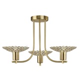 Photograph: Diyas Ellen IL20601 Satin Brass 3 Light Semi Flush Crystal Ceiling Light