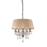 Photograph: Diyas Olivia IL30047 Antique Brass 5 Light Crystal Pendant Complete With Soft Bronze Shade