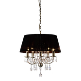 Photograph: Diyas Olivia IL30047/BL Antique Brass 5 Light Crystal Pendant Complete With Black Shade