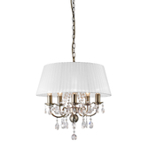 Photograph: Diyas Olivia IL30047/WH Antique Brass 5 Light Crystal Pendant Complete With White Shade