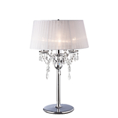 Photograph: Diyas Olivia IL30062/WH Polished Chrome 3 Light Crystal Table Lamp Complete With White Shade