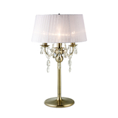 Photograph: Diyas Olivia IL30065/WH Antique Brass 3 Light Crystal Table Lamp Complete With White Shade