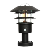 Photograph: Elstead Helsingor Black Outdoor Pedestal Light With Pir Sensor And Clear Glass - IP44 - Coastal Suitable