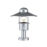Photograph: Elstead Klampenborg Silver Outdoor Pedestal Light With Pir Sensor And Clear Glass - IP44 - Coastal Suitable