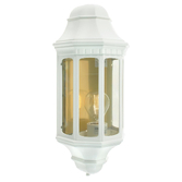 Photograph: Elstead Malaga Aluminium Outdoor White Half Wall Lantern Complete With Clear Polycarbonate Lens - IP54 - Coastal Suitable