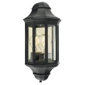 Photograph: Elstead Malaga Mini Aluminium Outdoor Black Half Wall Lantern Complete With Clear Polycarbonate Lens - IP54 - Coastal Suitable