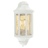 Photograph: Elstead Malaga Mini Aluminium Outdoor White Half Wall Lantern Complete With Clear Polycarbonate Lens - IP54 - Coastal Suitable