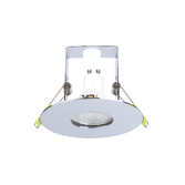 Photograph: Evofire Maxi Ultra Slim 110mm Polished Chrome Fixed Round Fire Rated Ip65 Downlight With Insulation Guard - 70-100mm Cut Out  - Gu10