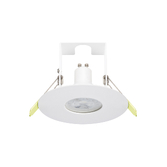 Photograph: Evofire Maxi Ultra Slim 110mm White Round Fixed Fire Rated Ip65 Downlight With Insulation Guard - 70-100mm Cut Out  - Gu10