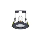 Photograph: Evofire Midi Ultra Slim 85mm Black Fixed Fire Rated Ip65 Downlight With Insulation Guard - 70mm Cut Out - Gu10