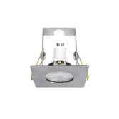 Photograph: Evofire Midi Ultra Slim 85mm Satin Nickel Square Fixed Fire Rated Ip65 Downlight With Insulation Guard - 70mm Cut Out  - Gu10