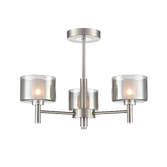 Photograph: Franklite Argento Satin Nickel/Chrome 3 Light Semi-Flush Ceiling Light Complete With Smoked Glasses With Frosted Inners